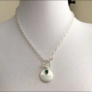 Engraved Silver Tone Toggle Heart Necklace Fiona